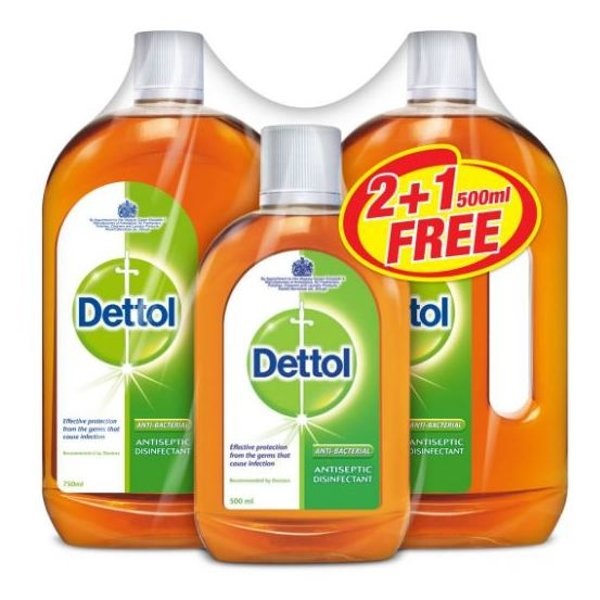 Dettol Antiseptic 750ml X 2 Bottles + 500ml Free Fakher Al Shaab